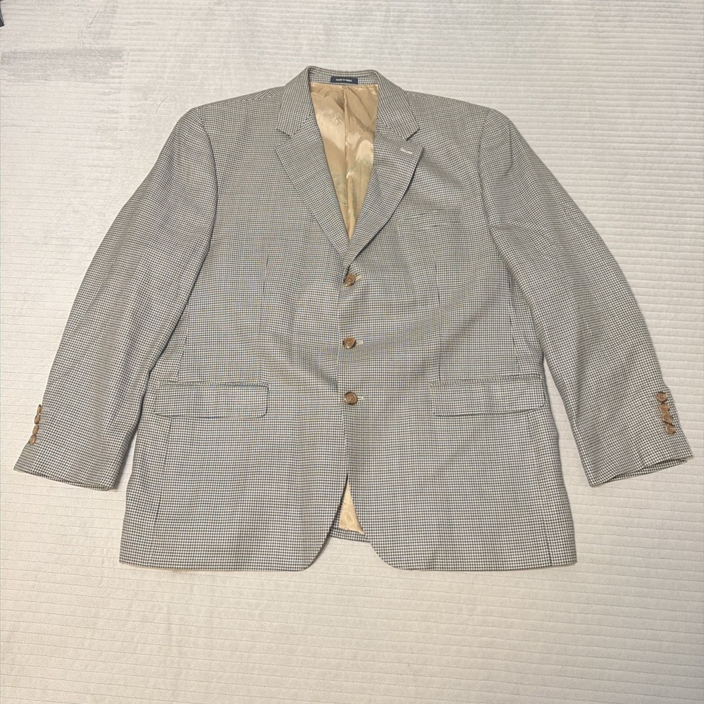 Vintage Polo Ralph Lauren Blazer Jacket Mens Size 46R brown Houndstooth Plaid